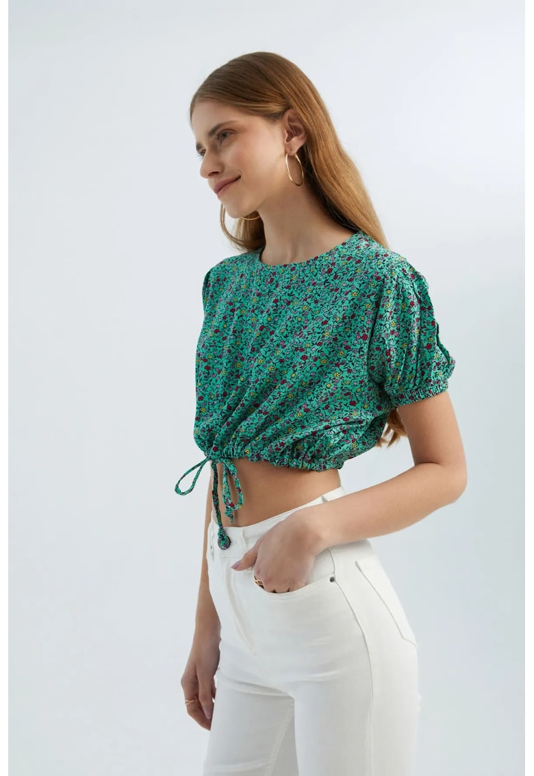 Oferte la Top scurt  decolteu rotund - imprimeu floral - verde - textil