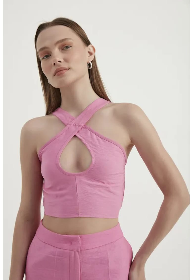 Oferte la Top scurt -  decolteu halter - roz - material de inalta calitate