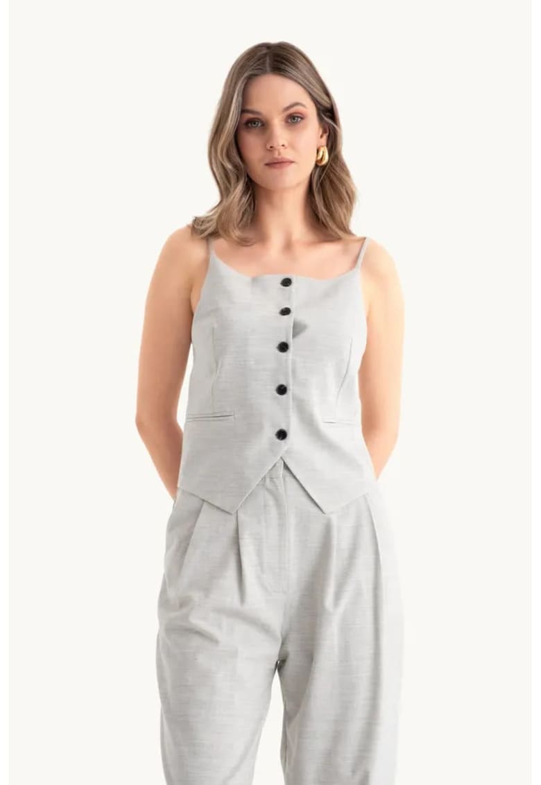 Oferte la Top  cu bretele fine si nasturi - gri - textil