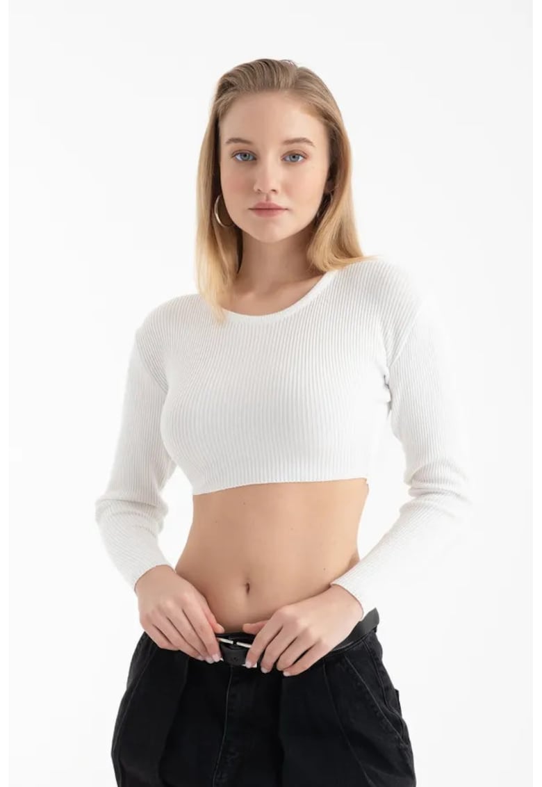 Oferte la Top tricotat -  scurt - maneca lunga - alb - jerseu
