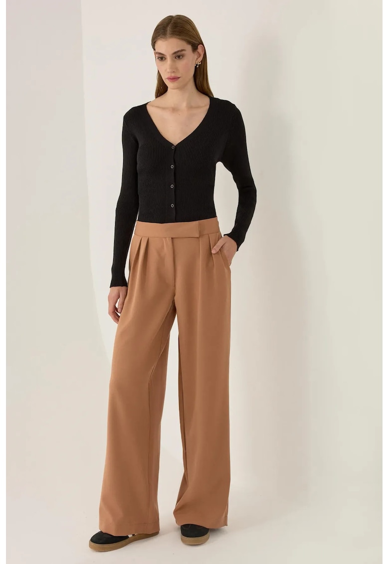 Oferte la Pantaloni dama -  cu talie inalta - maro - poliester-elastan - Maro