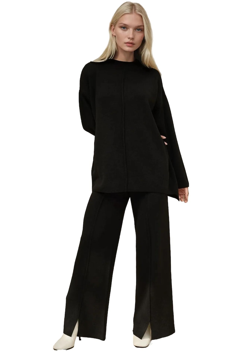 Oferte la Set coompleu pulover lung si pantaloni largi -  tricot - negru