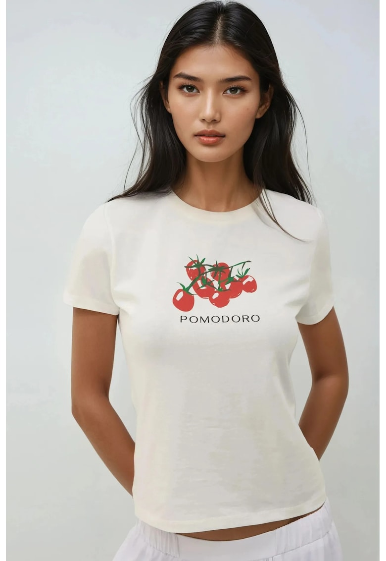Oferte la Tricou dama  guler rotund - imprimeu - multicolor - jerseu