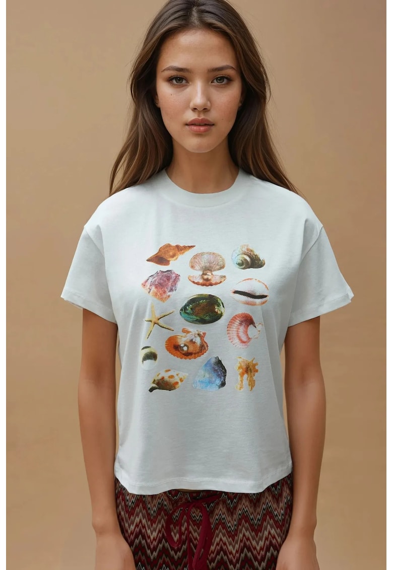 Oferte la Tricou dama  imprimeu - maneca scurta - multicolor - bumbac