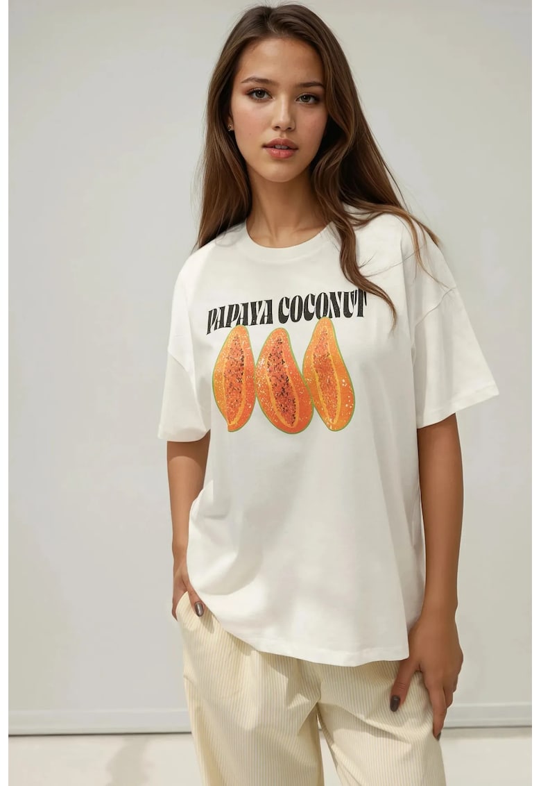 Oferte la Tricou dama  bumbac 100% - supradimensionat - portocaliu/alb