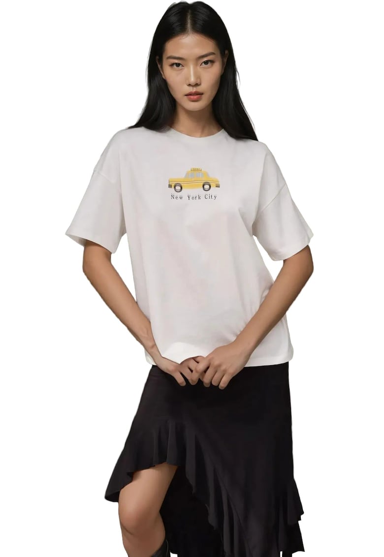 Oferte la Tricou dama  bumbac - supradimensionat - galben/alb