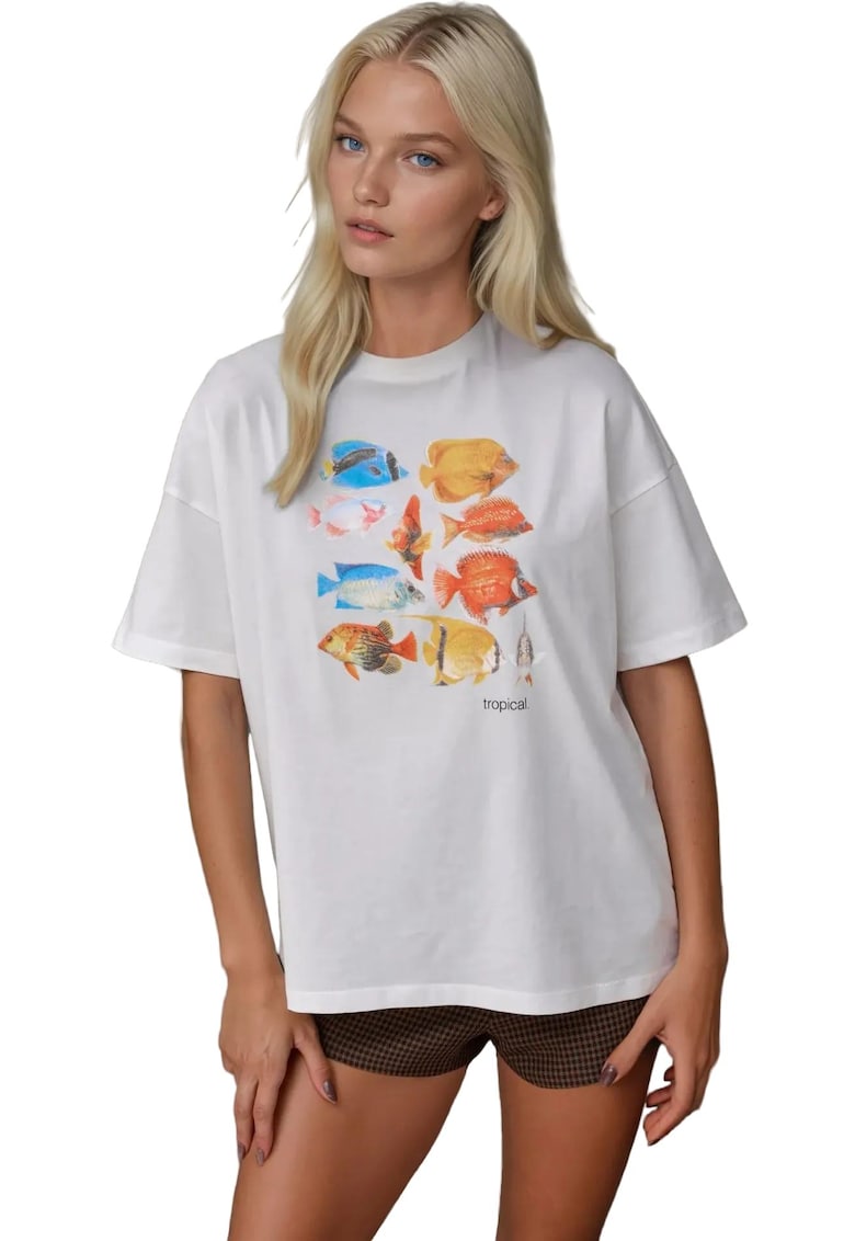 Oferte la Tricou dama  bumbac - supradimensionat - alb