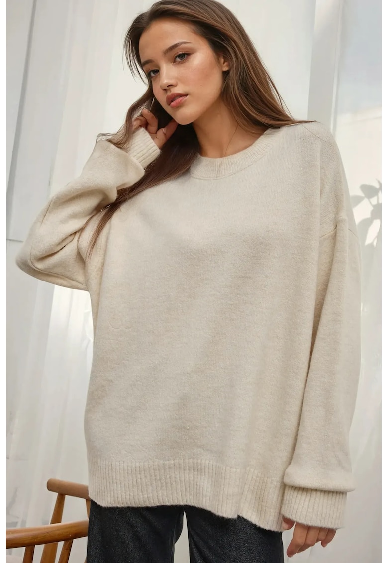 Oferte la Pulover dama -  tricotat confortabil - guler rotund - tricot - Fildes Natural -