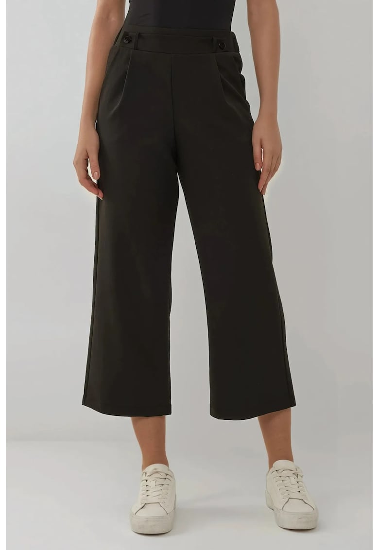 Oferte la Pantaloni dama -  cu talie inalta - detalii nasturi - negru - textil