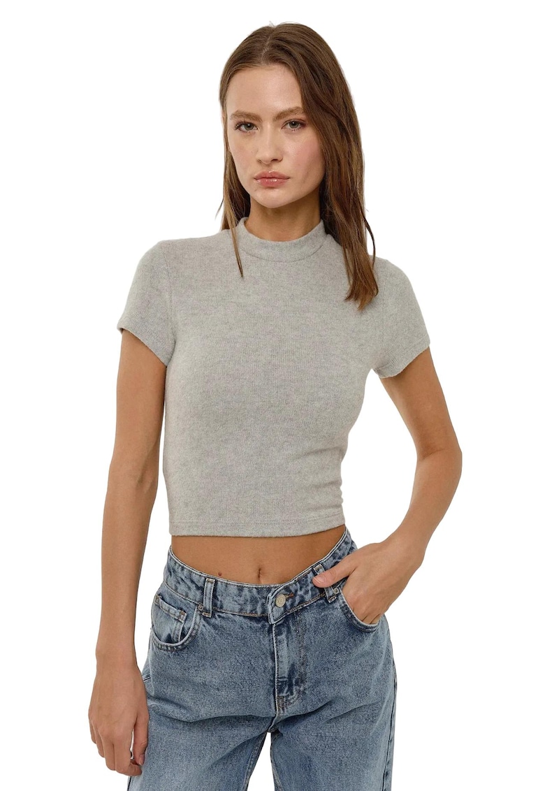 Oferte la Bluza dama -  tricotata - slim fit - gri - poliester si viscoza