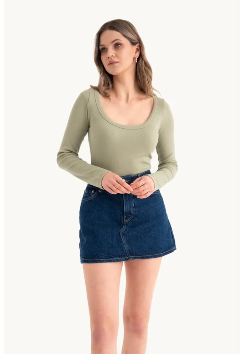 Oferte la Bluza dama -  croptop Basic - maneca lunga - bej - bumbac