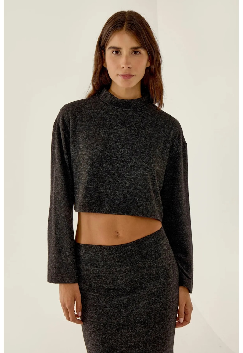 Oferte la Bluza dama -  Relaxed Fit - guler inalt - negru - poliester si viscoza