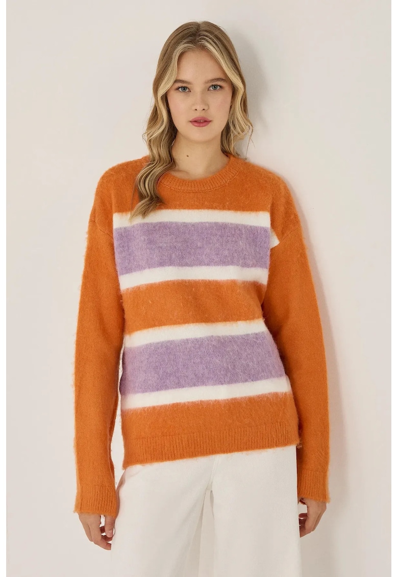 Oferte la Pulover dama  Relaxed Fit - dungi colorate - roz-portocaliu - acril