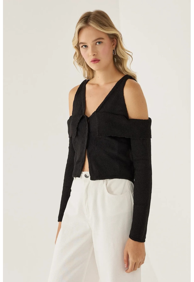 Oferte la Pulover tricotat decupat -  negru - acril - pentru femei