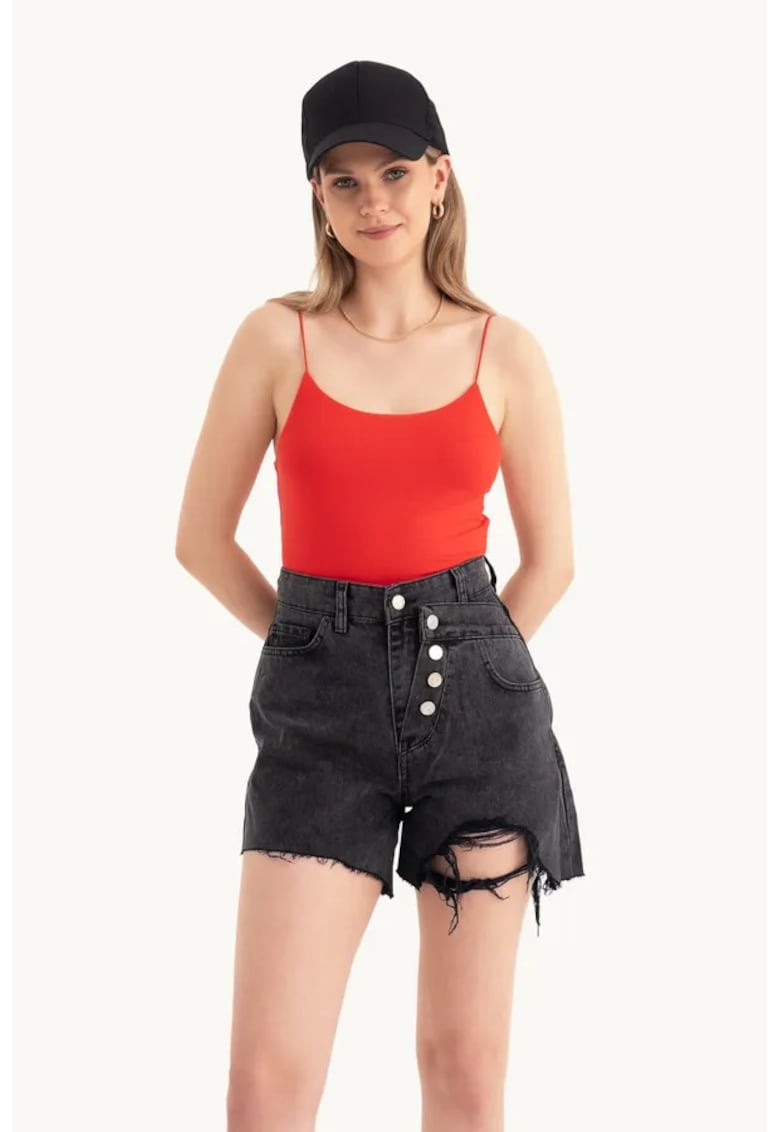Oferte la Top scurt -  bretele spaghetti - rosu - jerseu