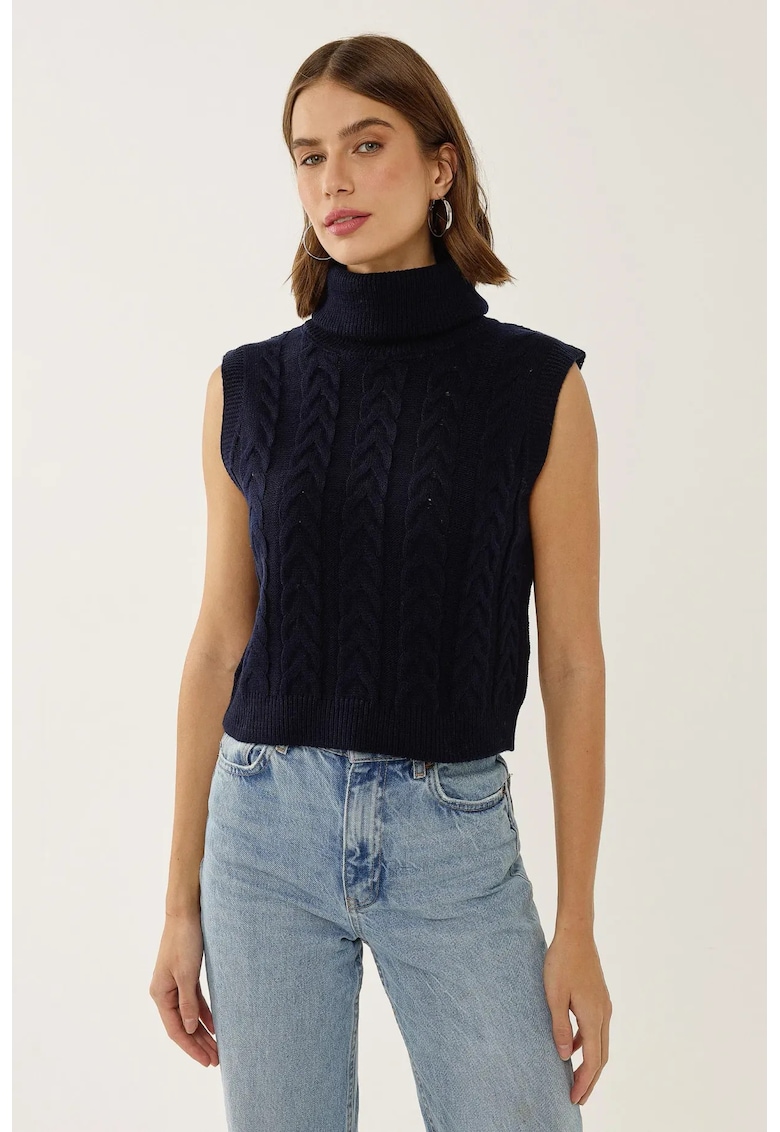 Oferte la Vesta tricotata  guler inalt - model impletituri - albastru - acril