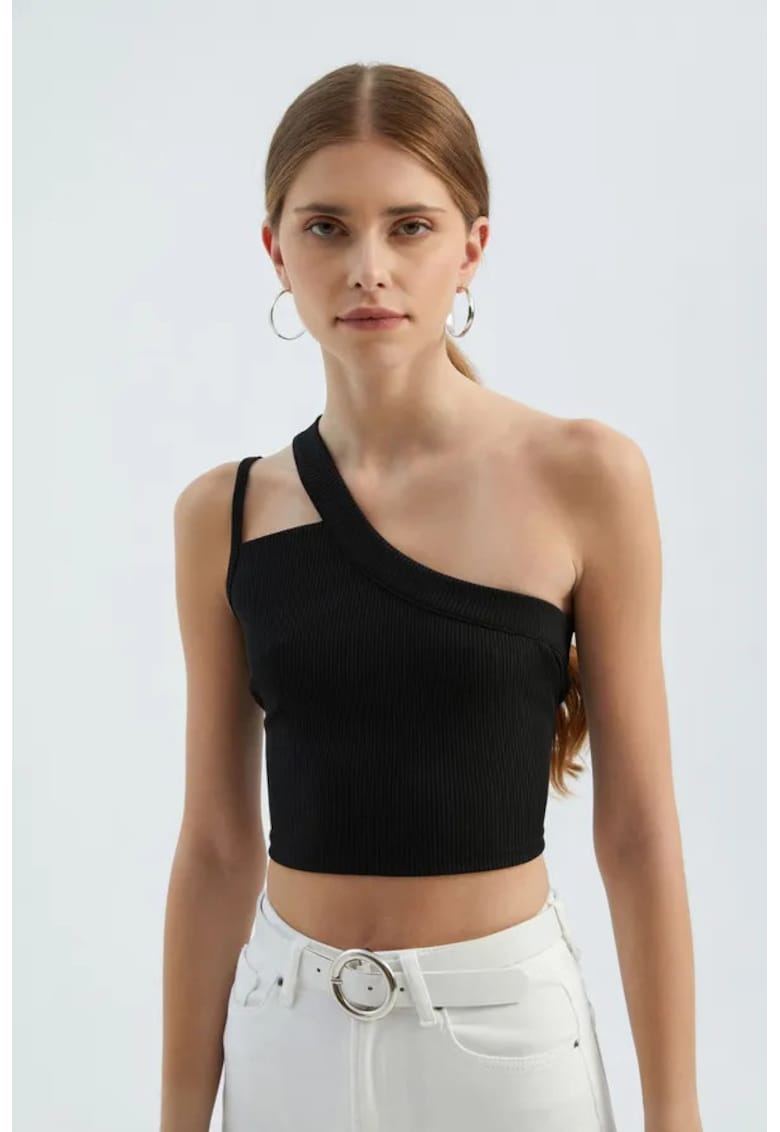 Oferte la Top scurt -  cu un umar - decupaj elegant - negru - jerseu