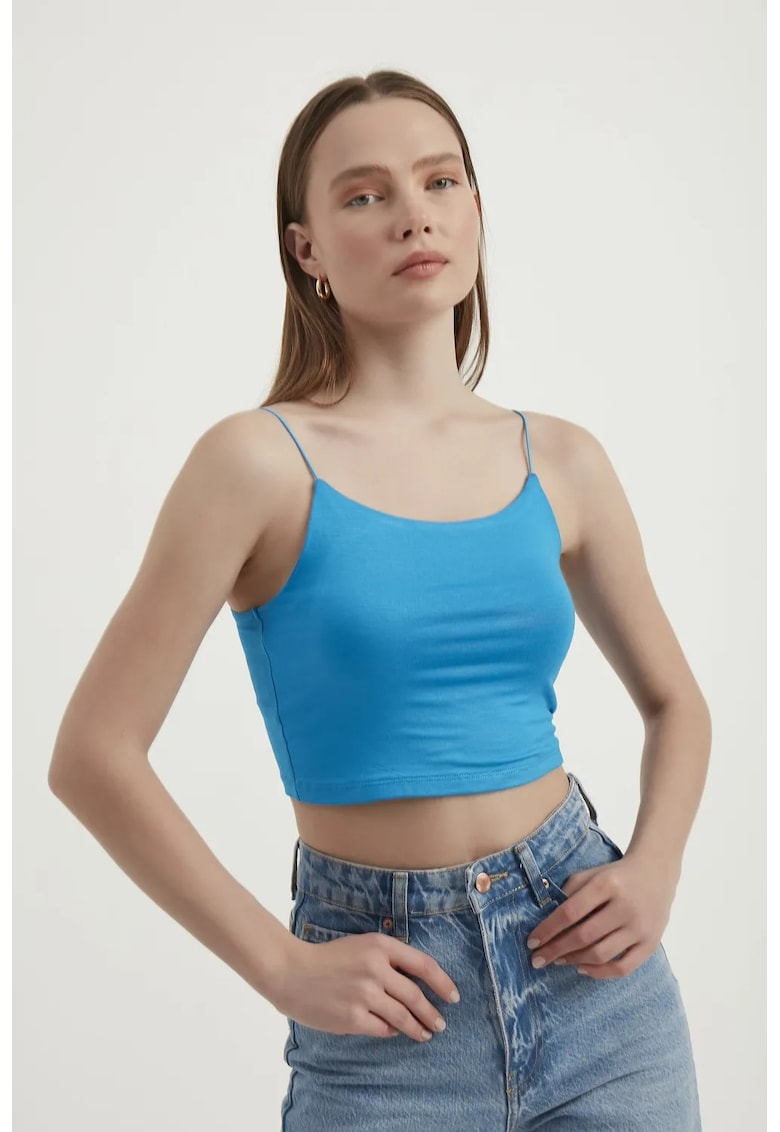 Oferte la Top Crop Basic -  bretele spaghetti - albastru - jerseu