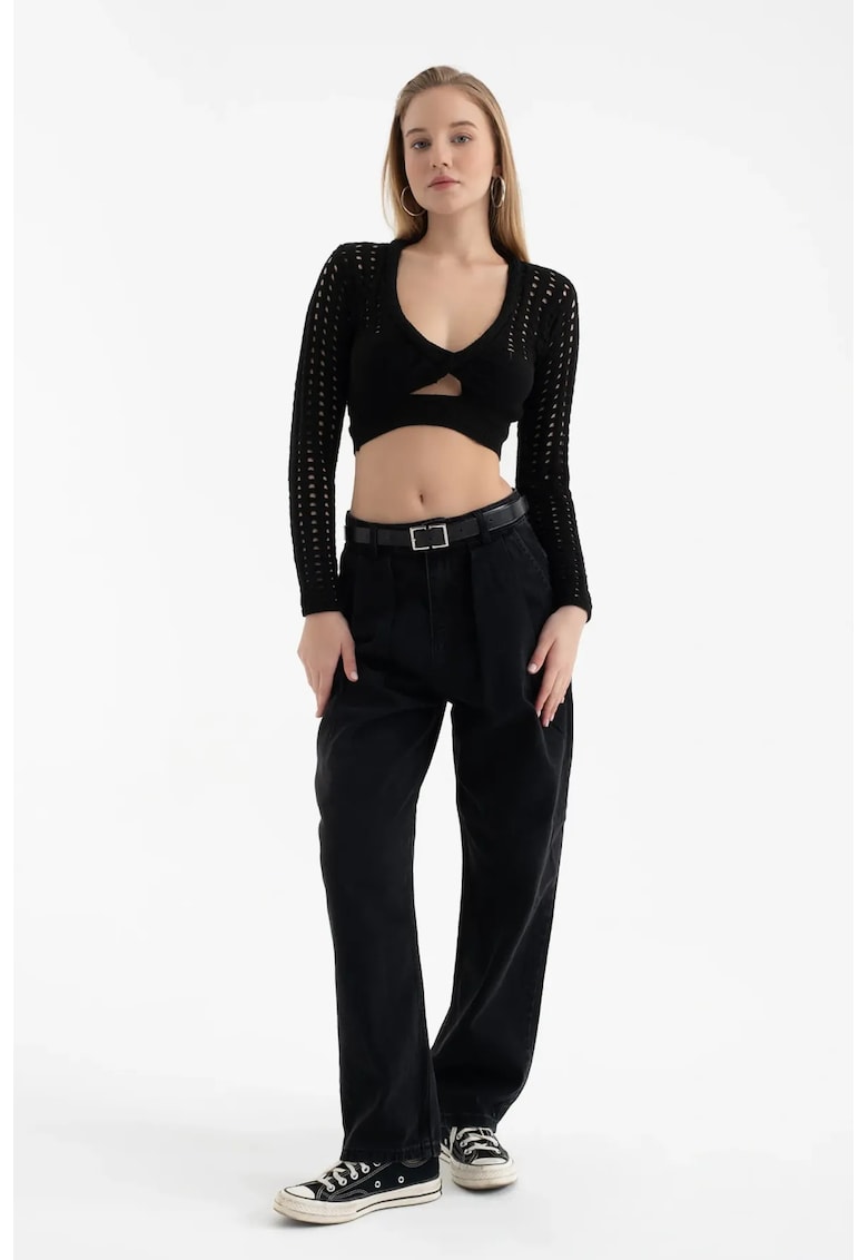Oferte la Pulover dama  decupat - cu maneca lunga - natur - jerseu
