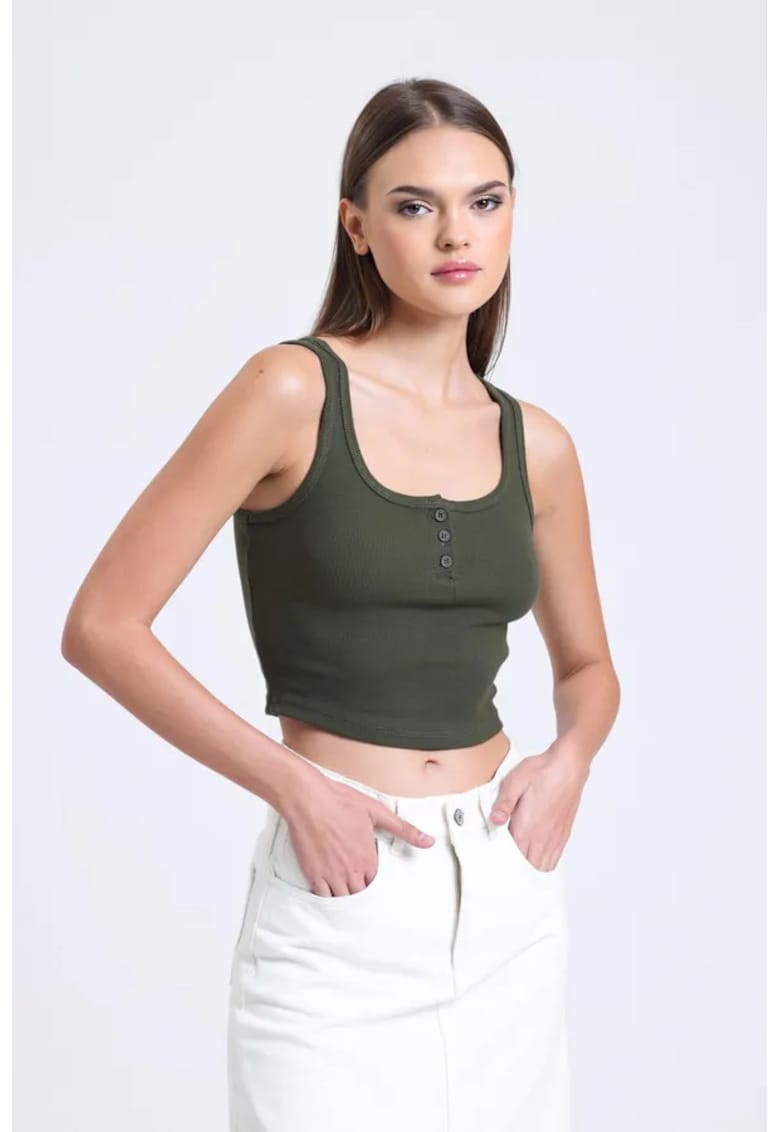 Oferte la Maiou -  guler patrat - detalii cu nasturi - verde - jerseu