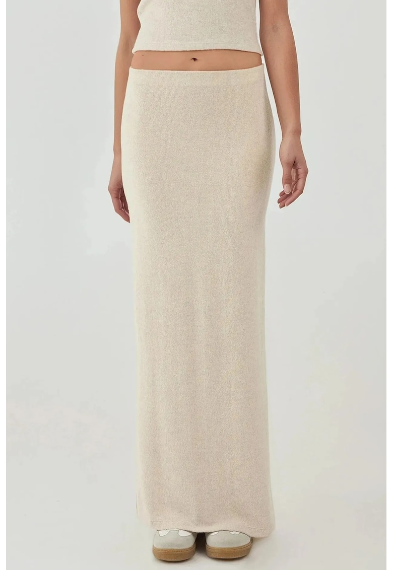 Oferte la Fuste -  fusta texturata moale - talie elastica - bej - tricot