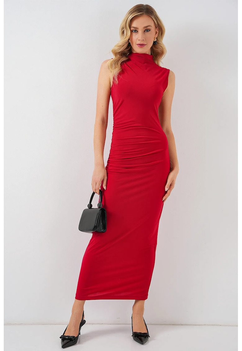 Oferte la Rochie midi - HiCCUP - guler inalt - rosu - jerseu