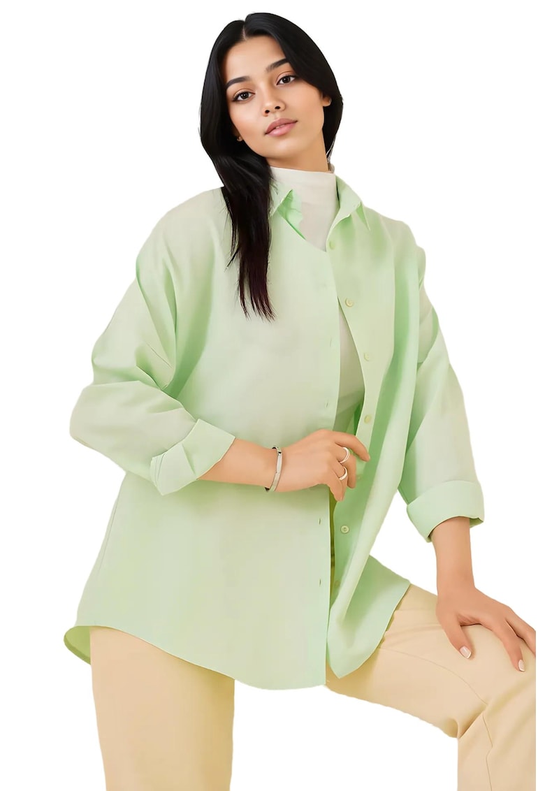 Oferte la Camasa HiCCUP din poplin - croiala lejera - verde padure - bumbac/ poliester