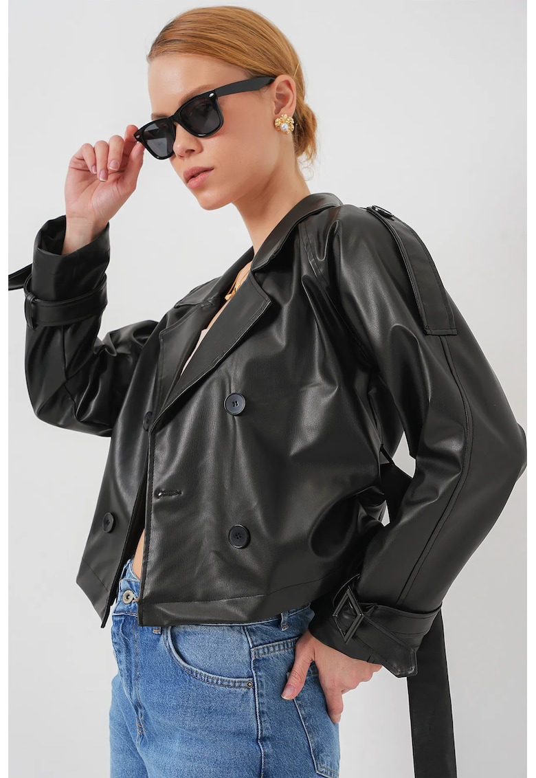 Oferte la Jacheta scurta dama HiCCUP - piele ecologica - negru