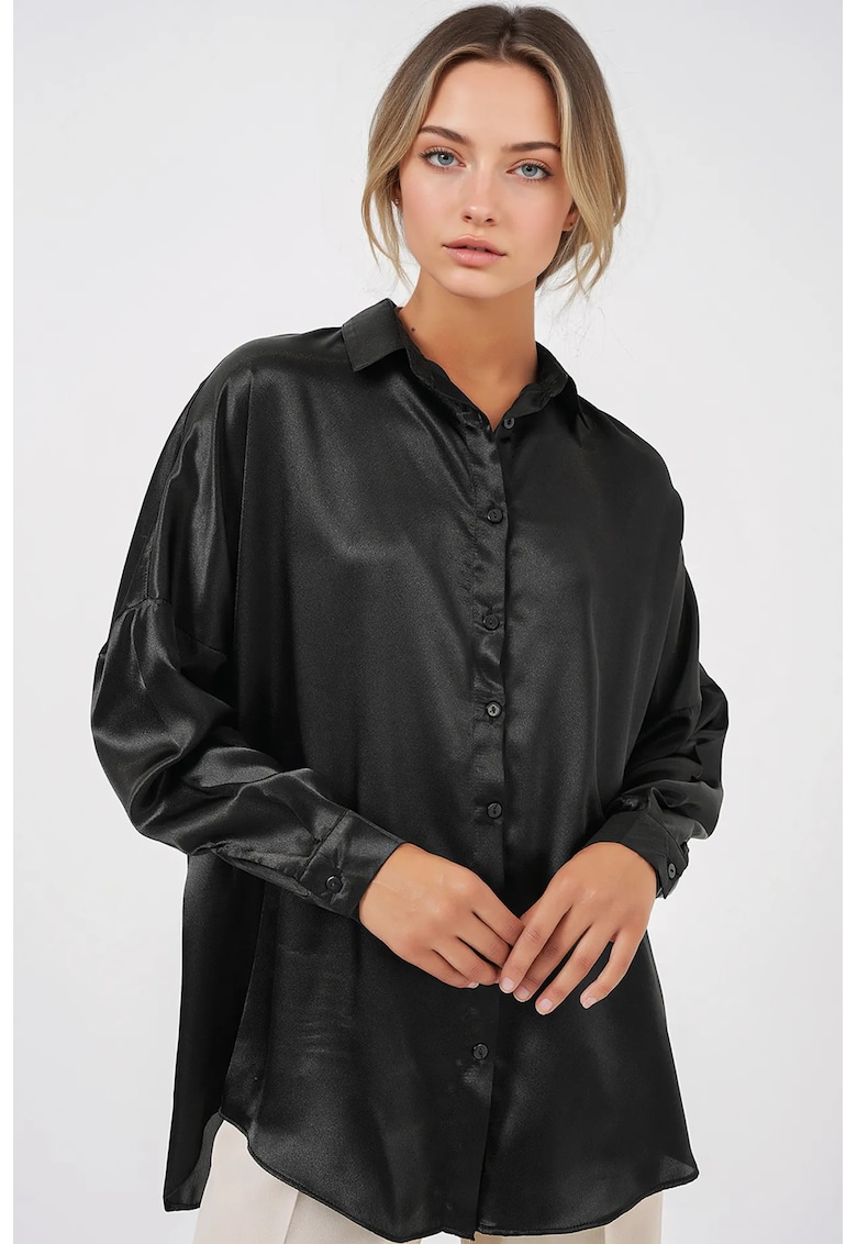 Oferte la Camasa dama - HiCCUP - supradimensionata - satin - negru - poliester