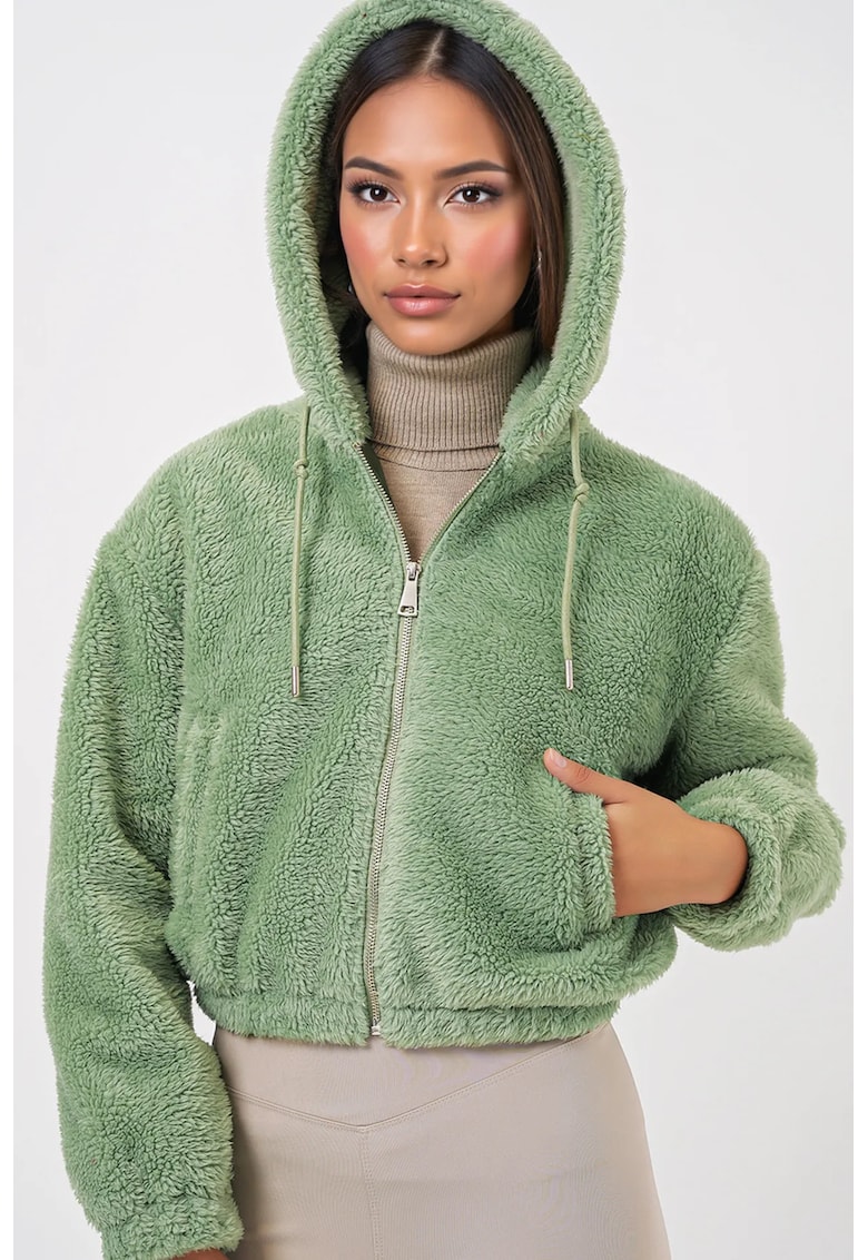 Oferte la Hanorac scurt cu gluga - HiCCUP - imprimeu leopard - verde smarald - poliester