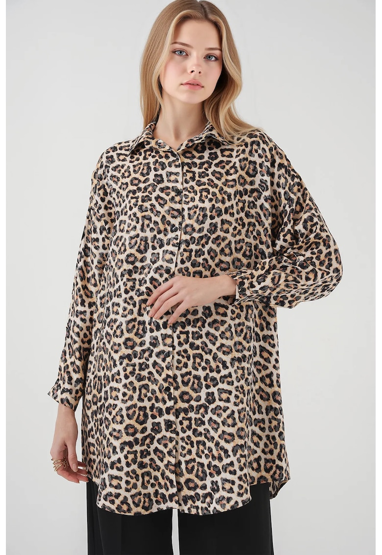 Oferte la Camasa dama - HiCCUP - imprimeu leopard - eleganta - bej - viscoza/poliester