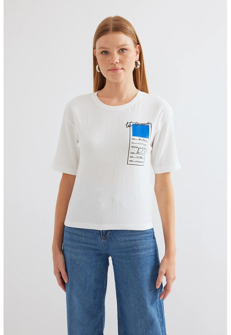 Oferte la Tricou dama HiCCUP - cu imprimeu - poliester/lcyra - alb/albastru