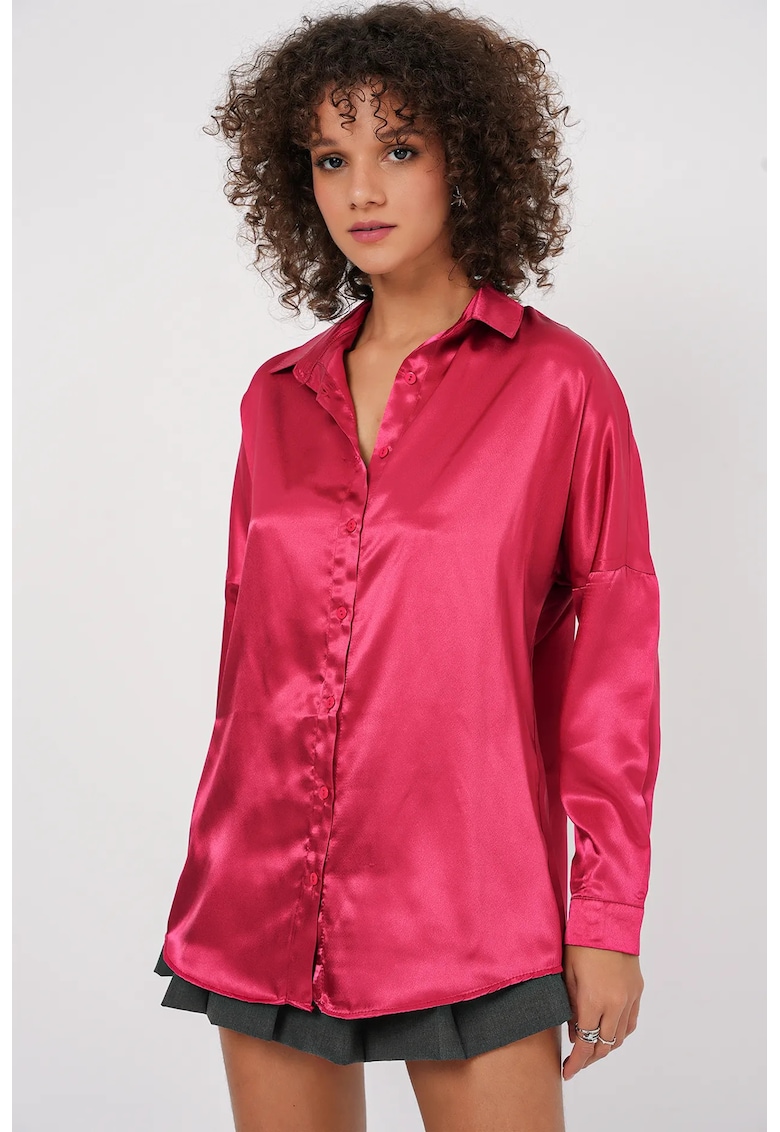 Oferte la Camasa supradimensionata HiCCUP satin - cu inchidere cu nasturi - Visiniu