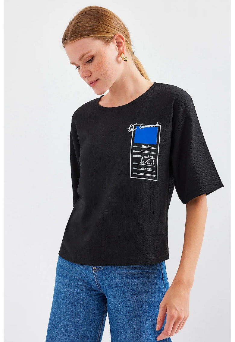 Oferte la Tricou dama HiCCUP - cu imprimeu - bumbac - negru/albastru