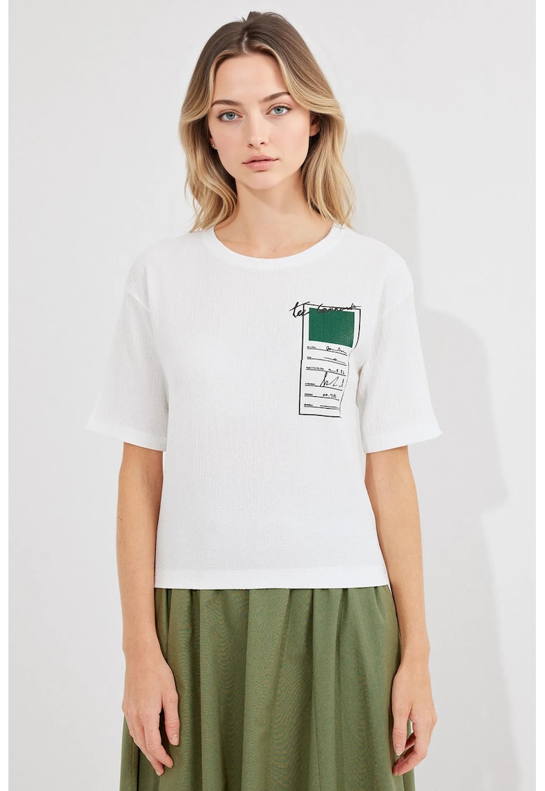 Oferte la Tricou dama HiCCUP - cu imprimeu - poliester/lycra - alb/verde