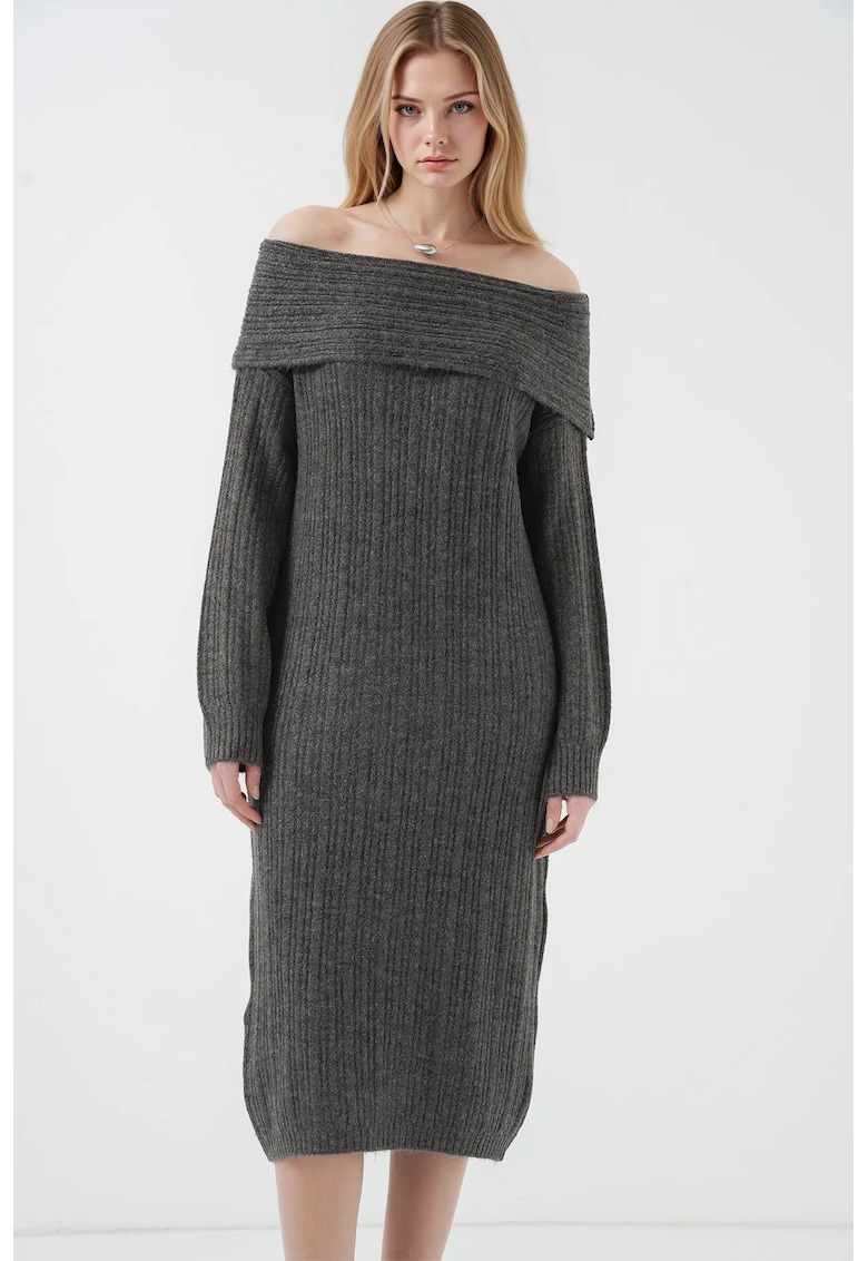 Oferte la Rochie midi  supradimensionata din tricot - Gri carbune -