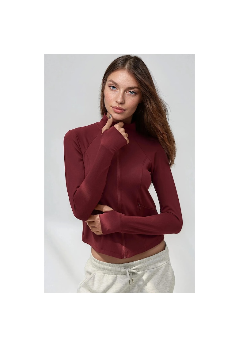 Oferte la Top sport  tricotat - guler inalt - visiniu - pentru fitness