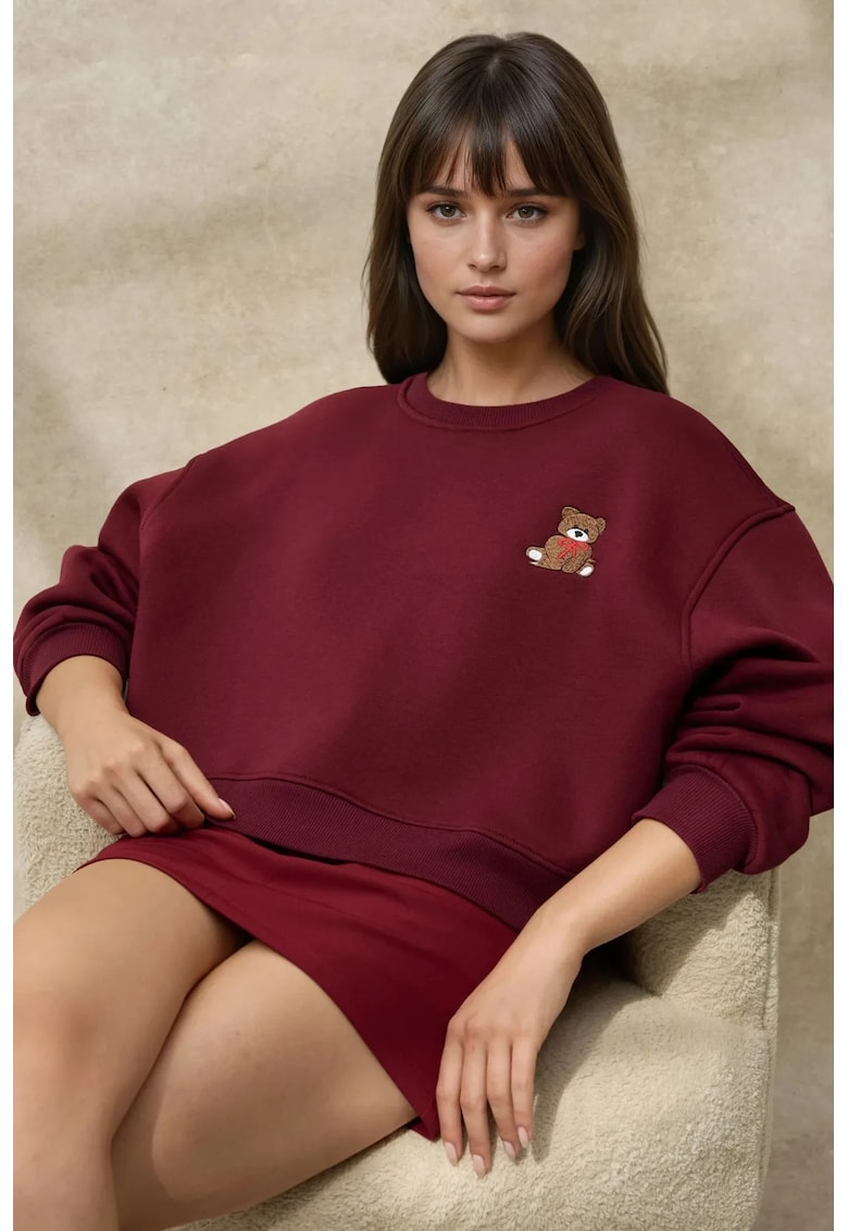 Oferte la Hanorac dama  brodat - croiala lejera - culoare visinie - bumbac