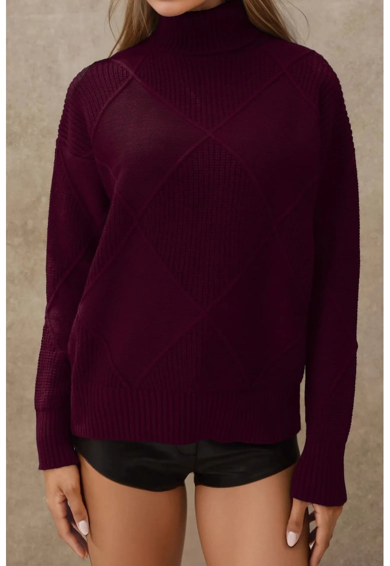 Oferte la Pulover dama -  tricot - cu guler - Rosu Burgund -