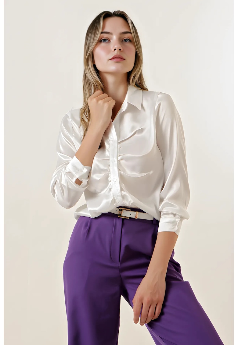 Oferte la Camasa dama HiCCUP satin cu nasturi - alb - satin - Alb