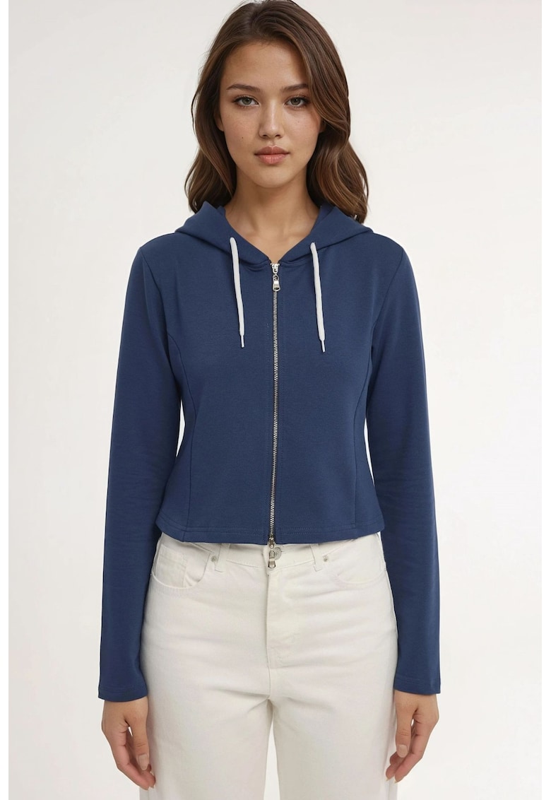Oferte la Hanorac dama -  cu gluga si fermoar - bleumarin - tricot