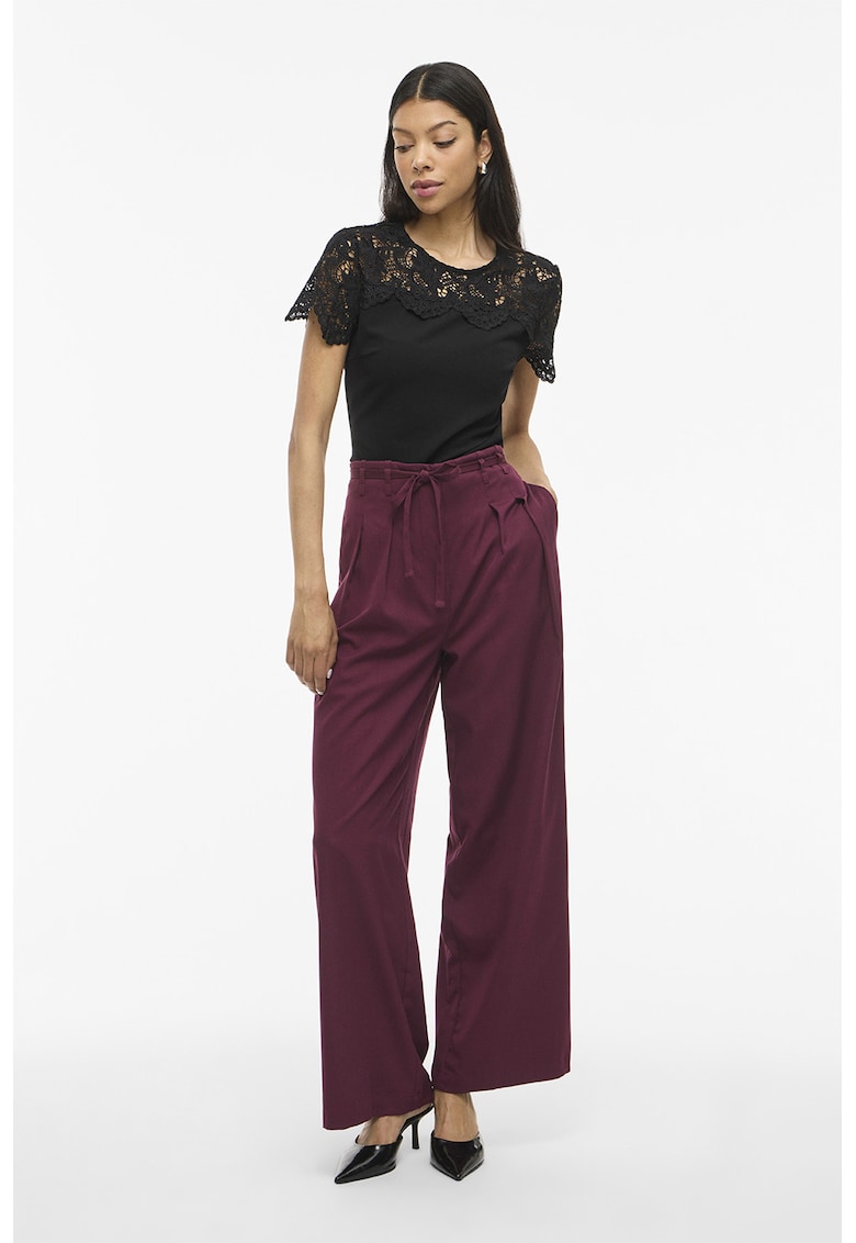 Oferte la Pantaloni cu croiala ampla - talie inalta si snururi de ajustare - Violet tyrian