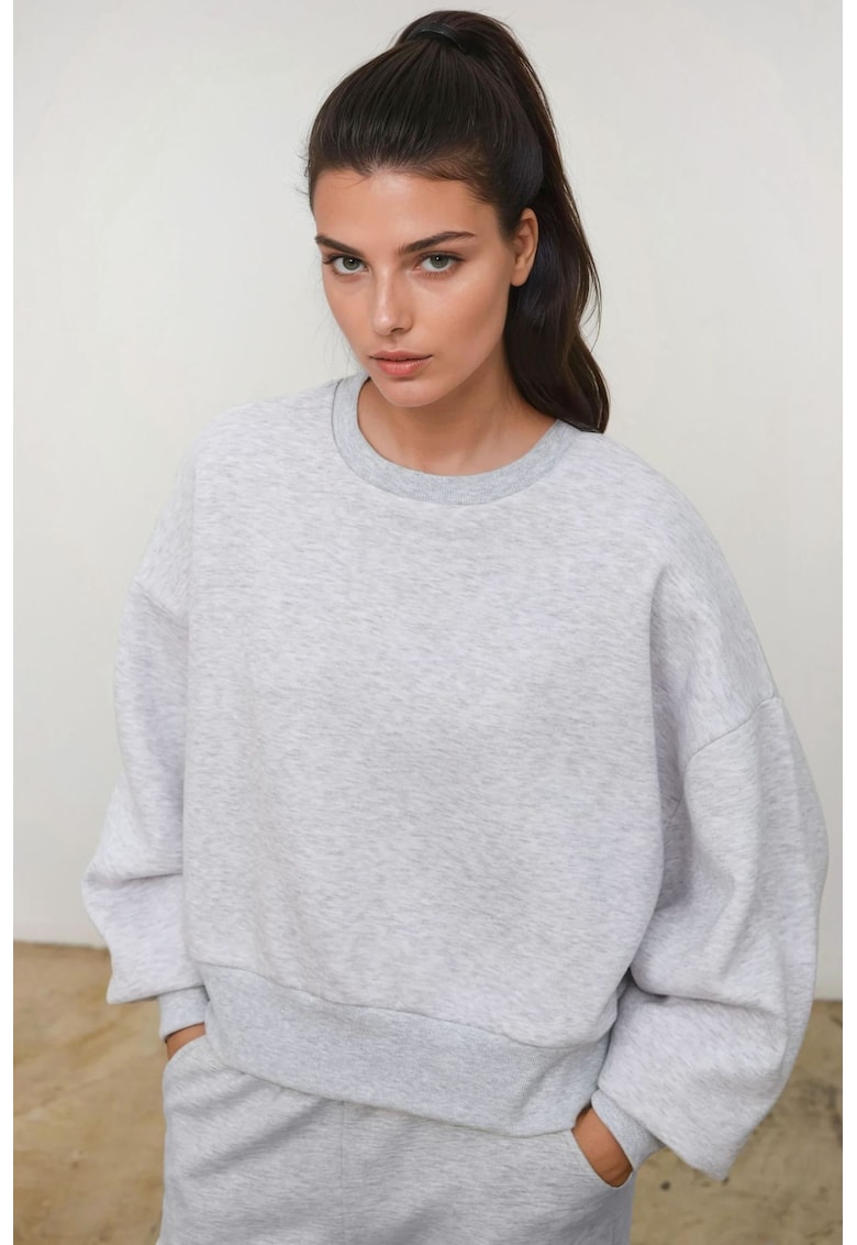 Oferte la Hanorac dama -  tricotat - guler rotund - croiala lejera - gri - textil