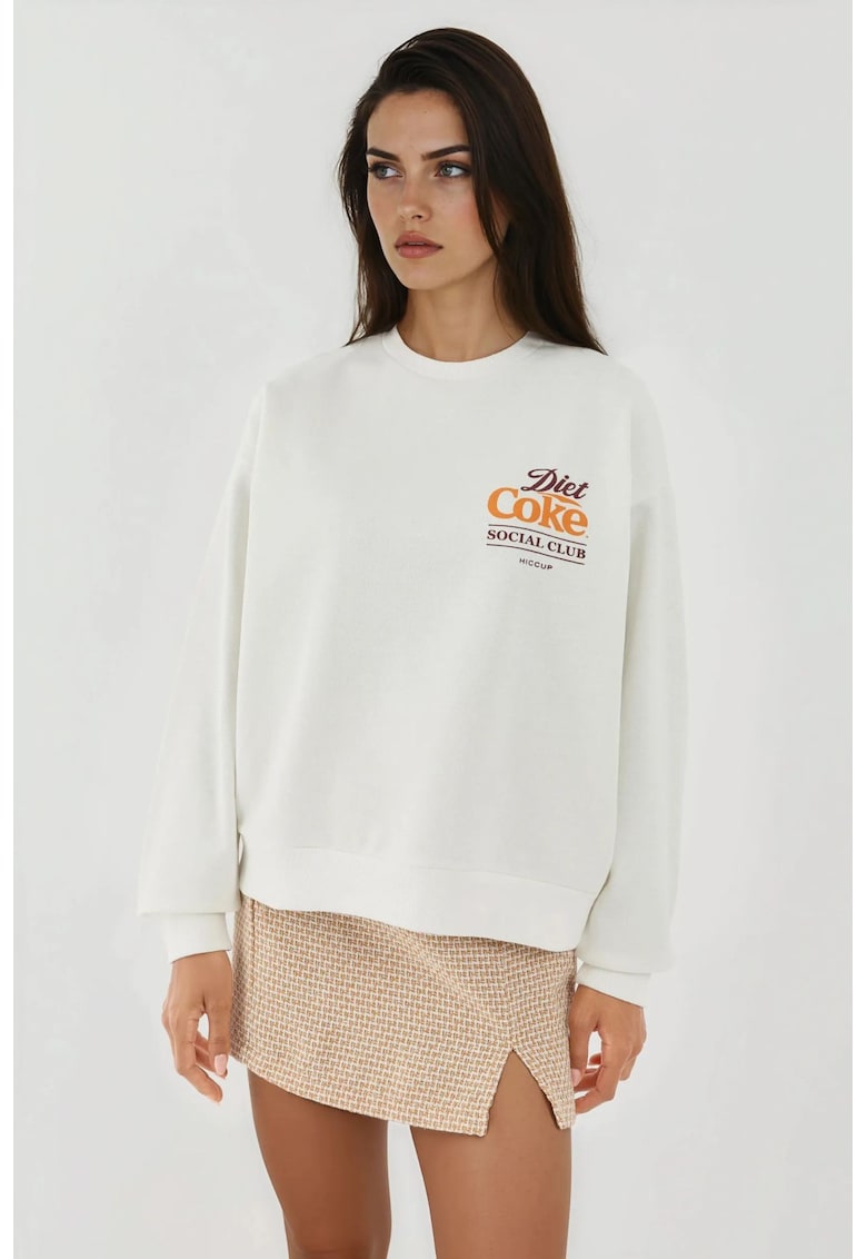 Oferte la Hanorac dama  guler rotund - imprimeu - alb-galbui - textil