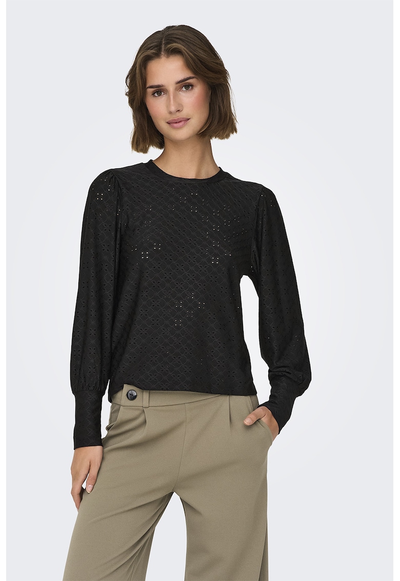 Oferte la Bluza cu decolteu la baza gatului si detalii sangallo - Negru