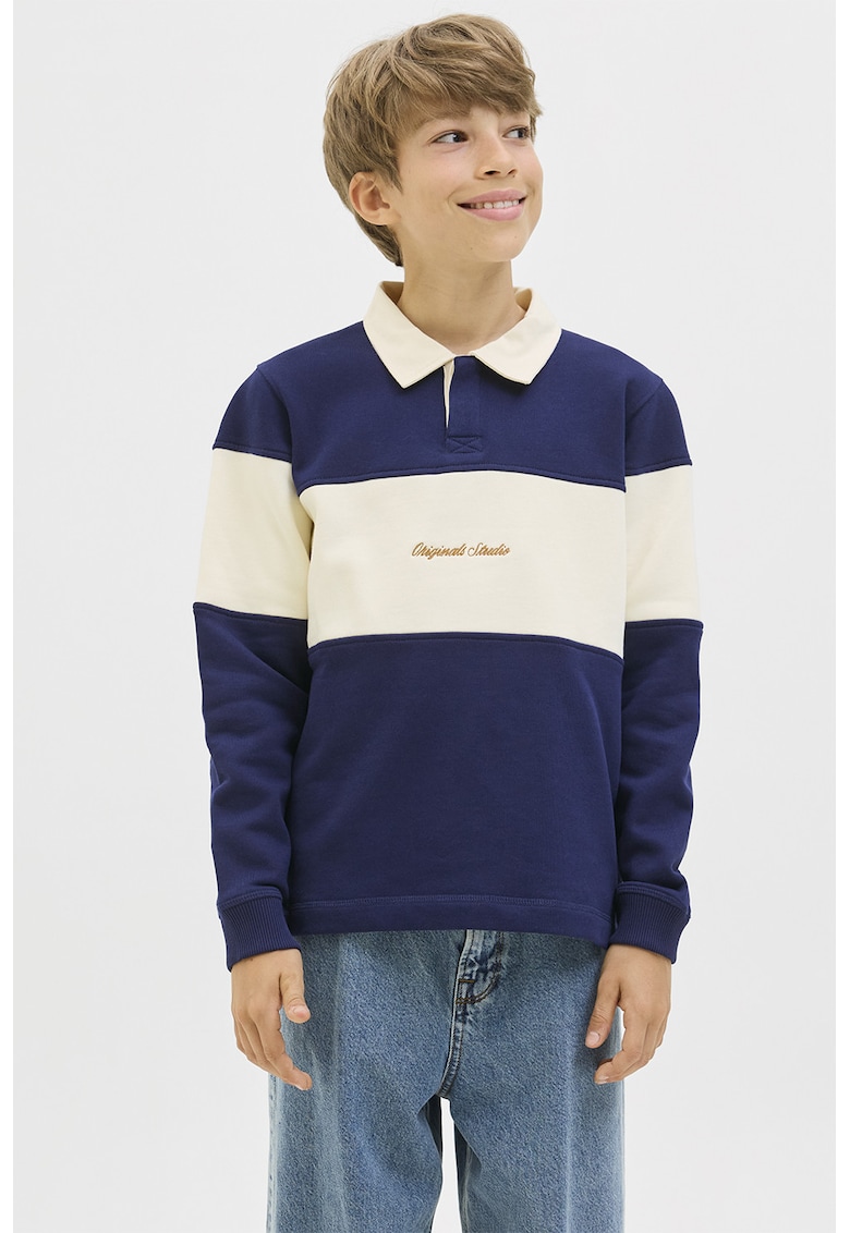 Oferte la Bluza de trening cu guler polo - Crem/Bleumarin