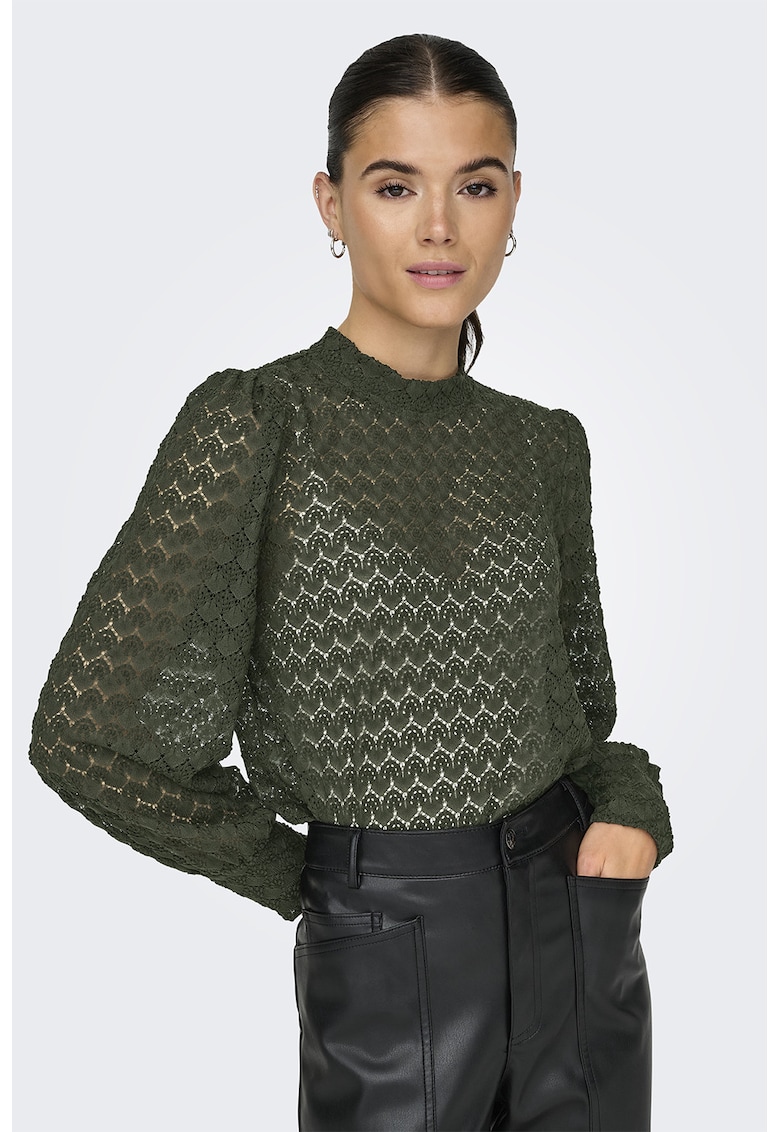 Oferte la Bluza semitransparenta cu maneci bufante - Kaki pal