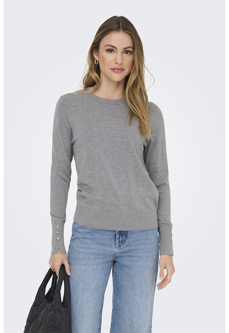 Oferte la Pulover slim fit cu mansete cu nasturi - Gri deschis melange