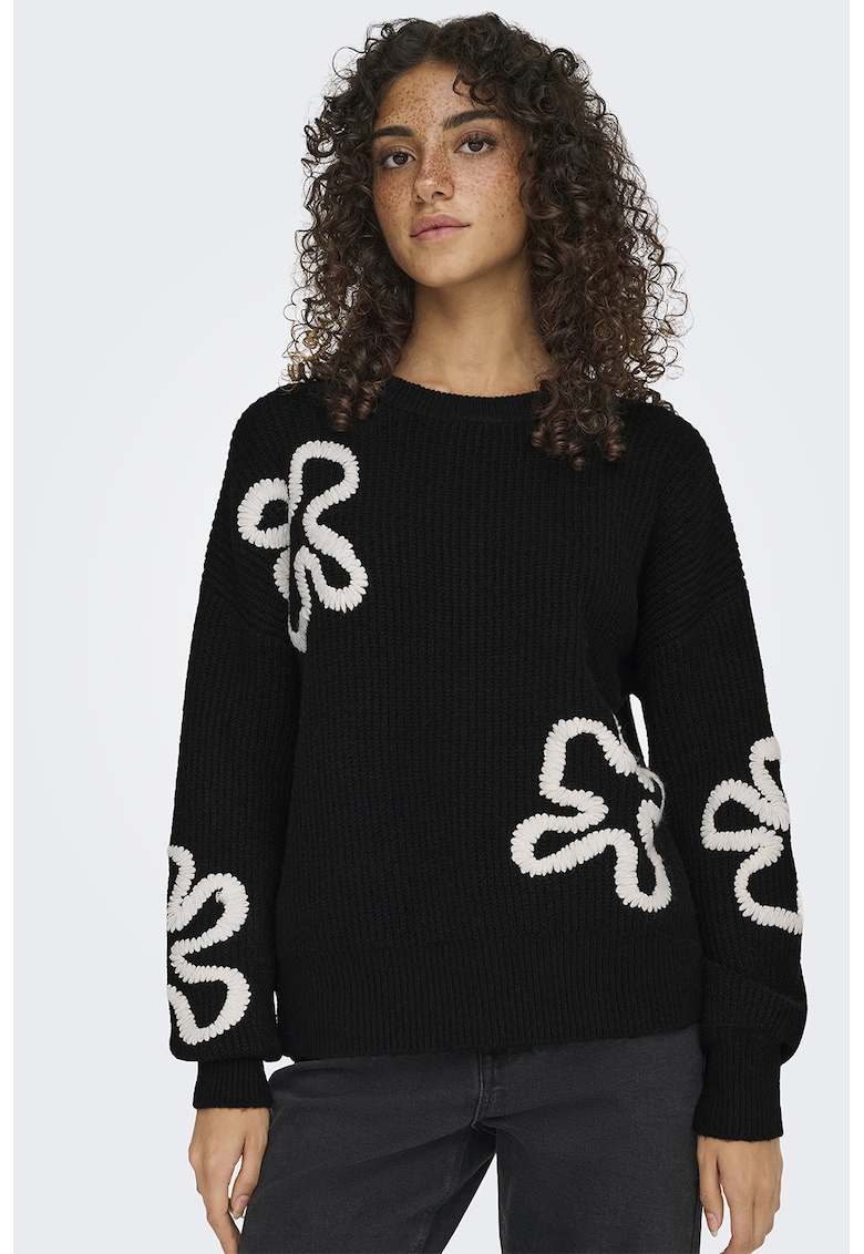 Oferte la Pulover din amestec de lana cu model floral - Alb/Negru