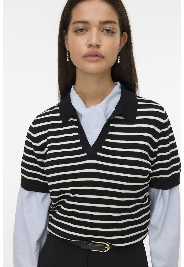 Oferte la Tricou polo cu model in dungi - Negru/Bej